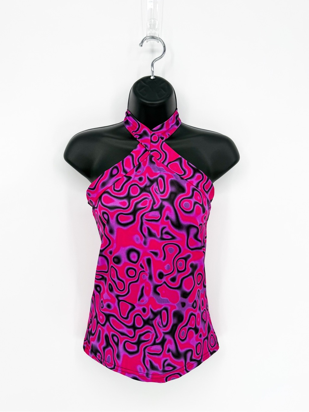 Vintage Y2K Scene 1 Psychedelic Halter Top Pink Purple Swirl Medium